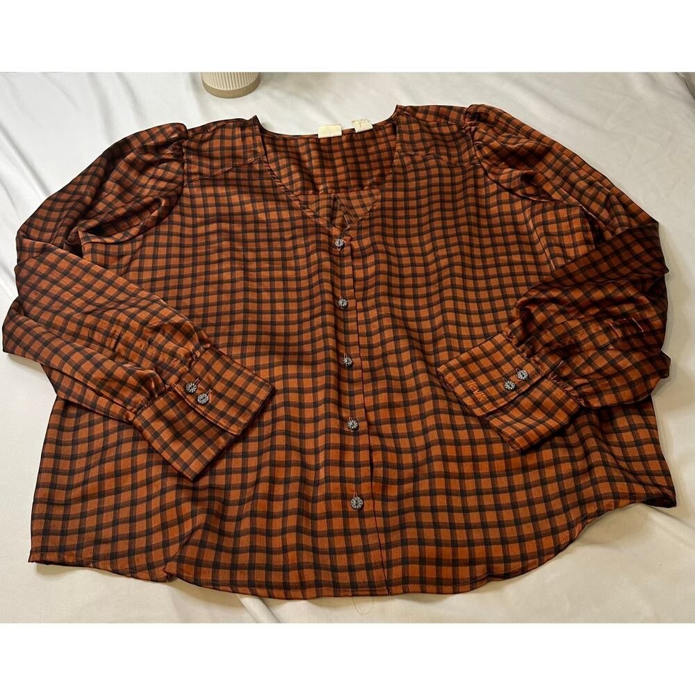 Women's Brown Gingham Levi Blouse Size XXL‎